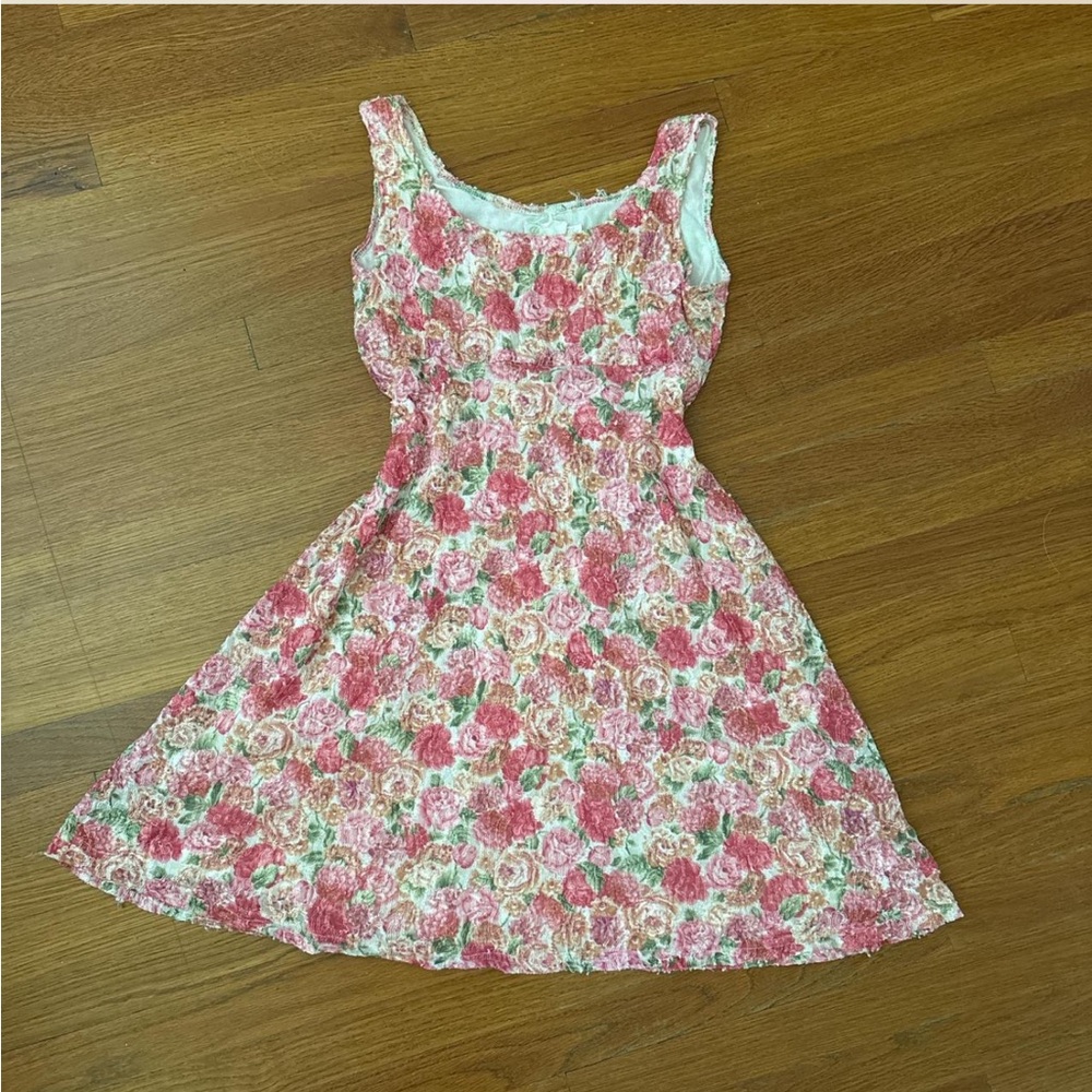 Vintage Handmade Floral Pink and White Dress